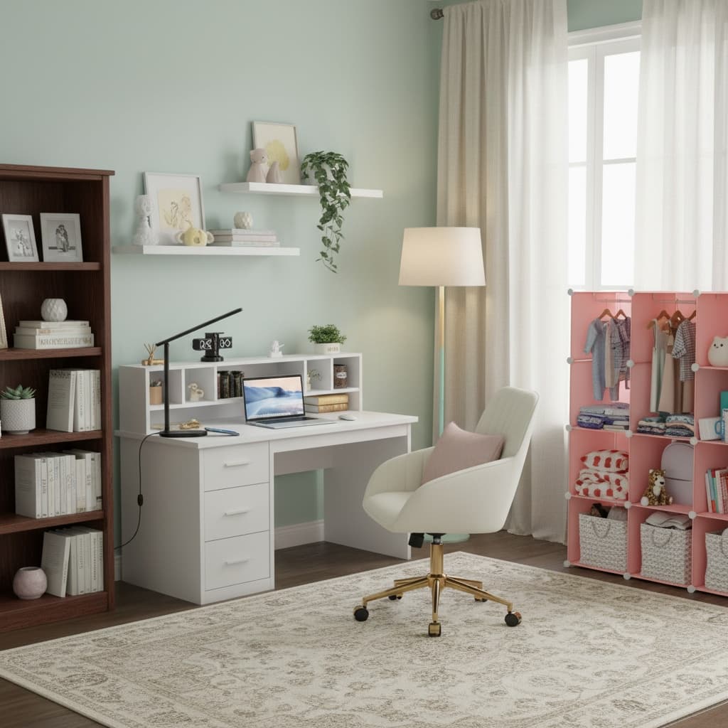 Futuristic Home Office Design with a Pastel Color Scheme: Creating a Stylish Workspace