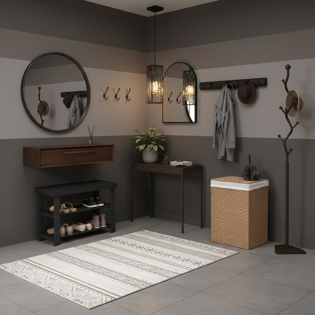 Design a Futuristic Entryway Mudroom with a Monochrome Color Scheme