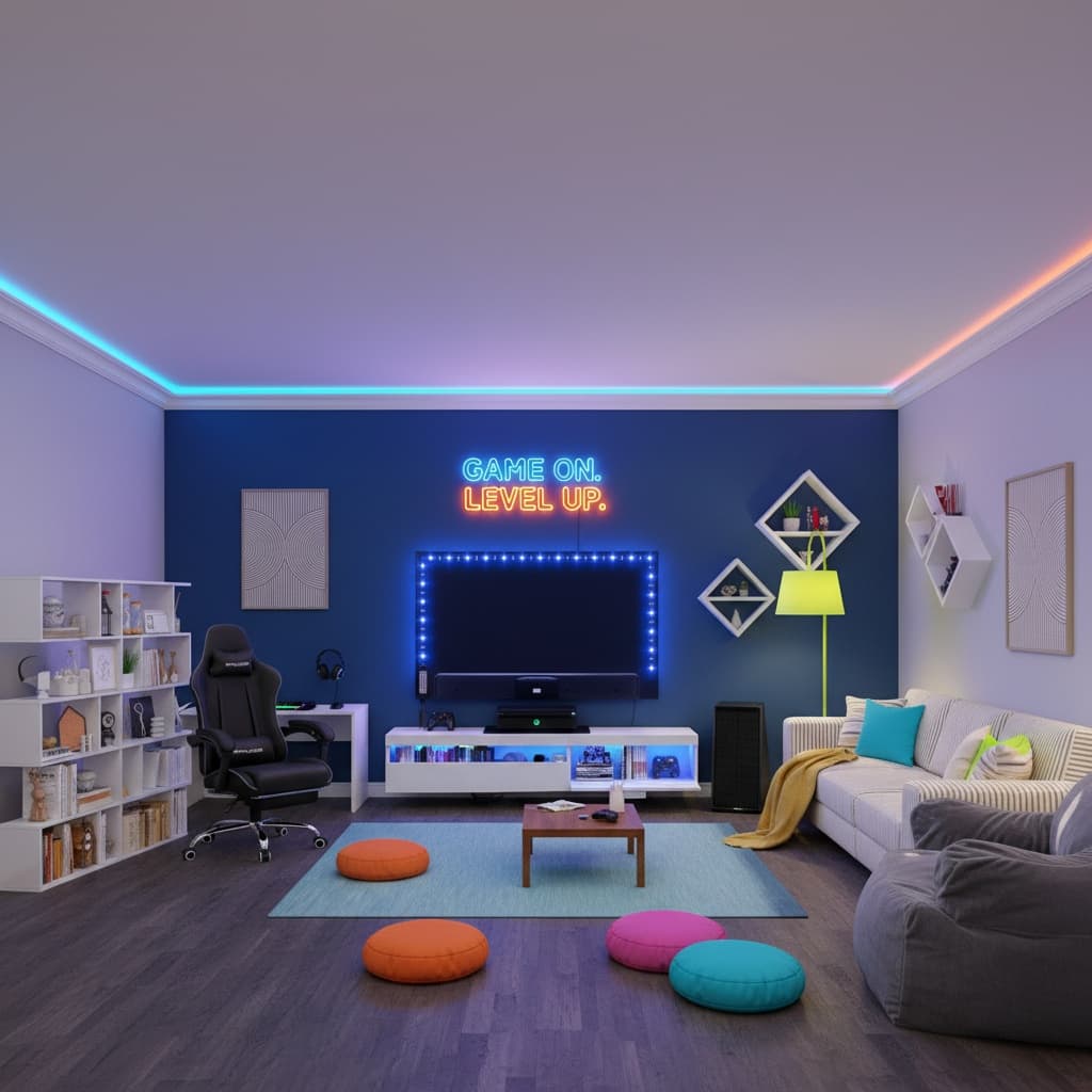Design a Rustic Media Game Room with a Bold Color Scheme: Unique Interior Ideas