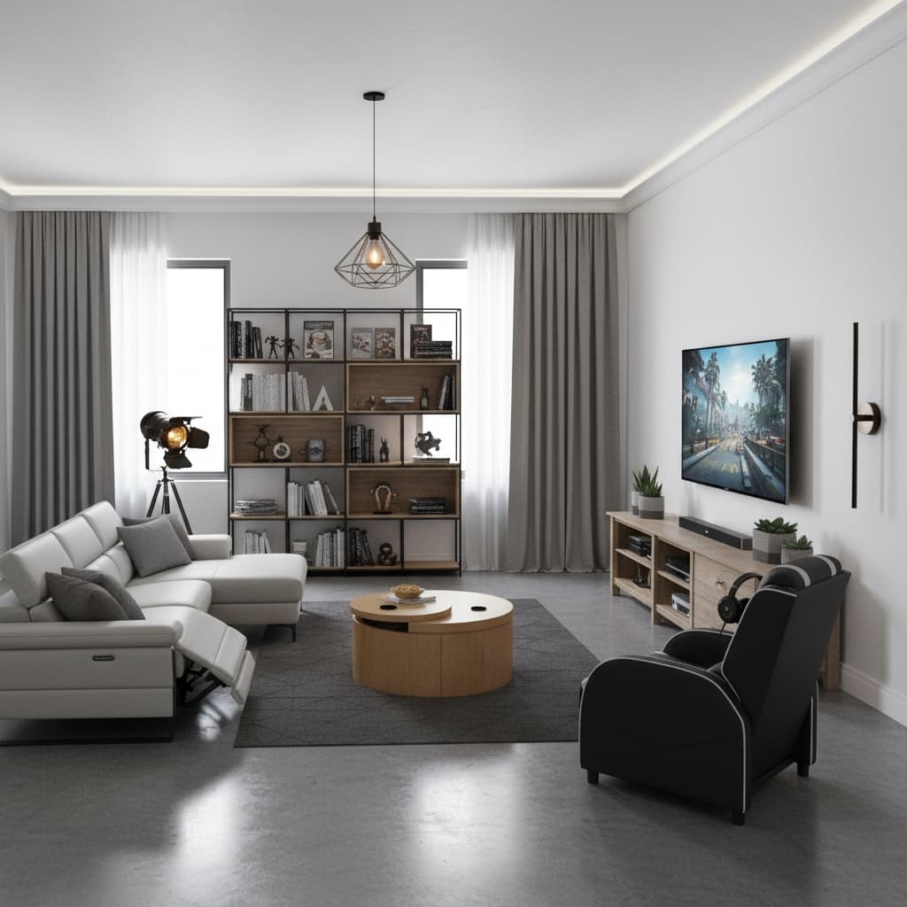 Design a Stunning Japanese Media Game Room with a Monochrome Color Scheme