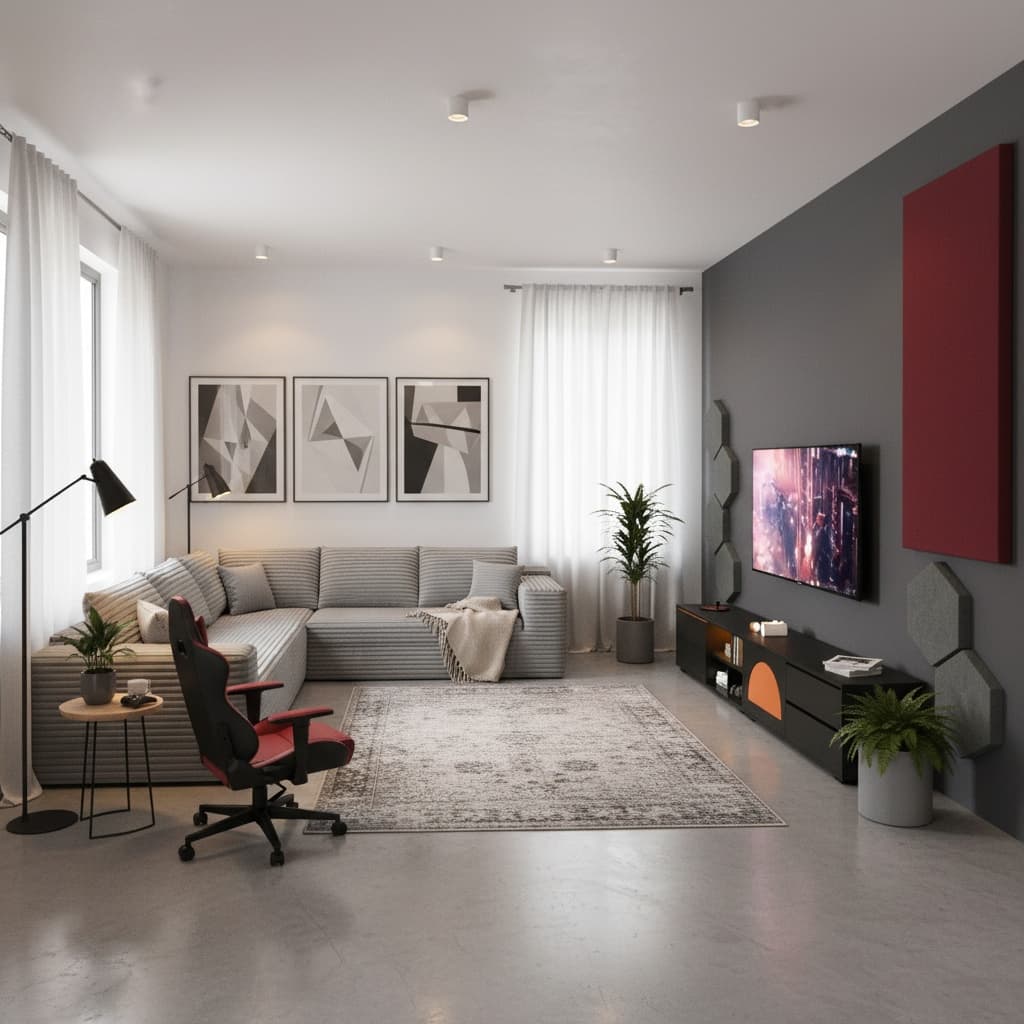 Designing a Chic Industrial Media/Game Room with a Monochrome Color Scheme