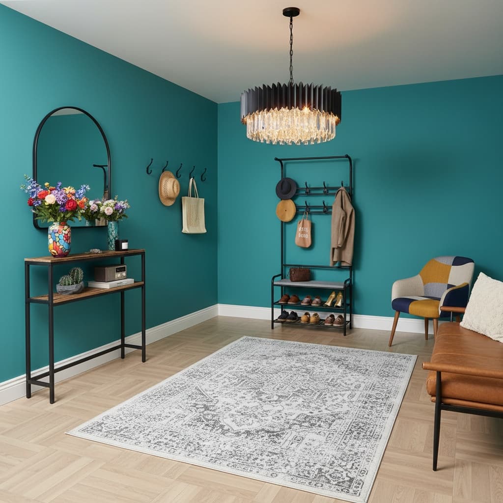 Create a Rustic Entryway Mudroom with a Bold Color Palette