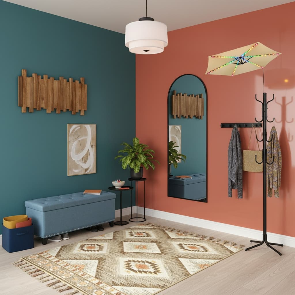 Design a Vintage Entryway Mudroom with a Bold Color Scheme for a Stunning Impact
