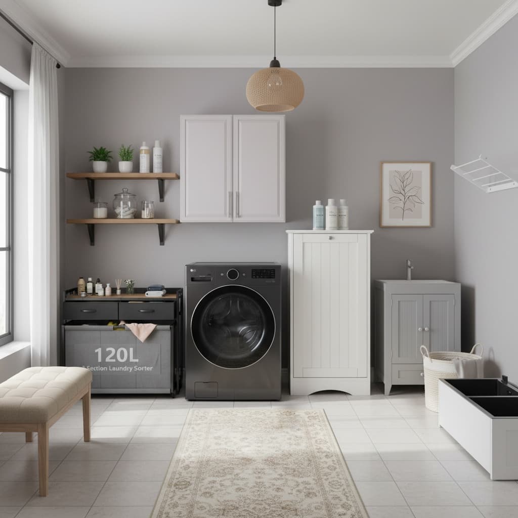 Design a Classic Laundry Room with a Neutral Color Palette for Timeless Elegance