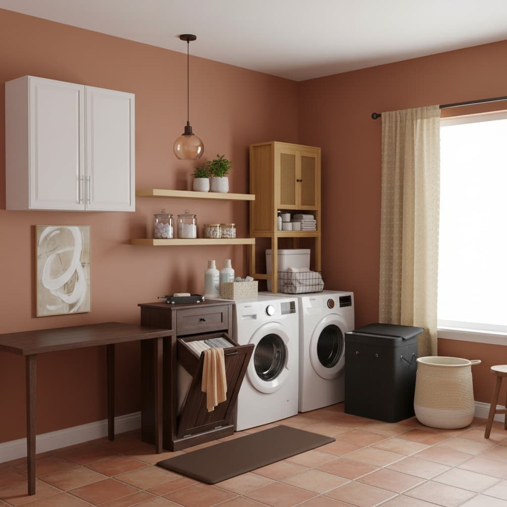 Design a Minimalist Laundry Room with Earth Tones for a Tranquil Oasis