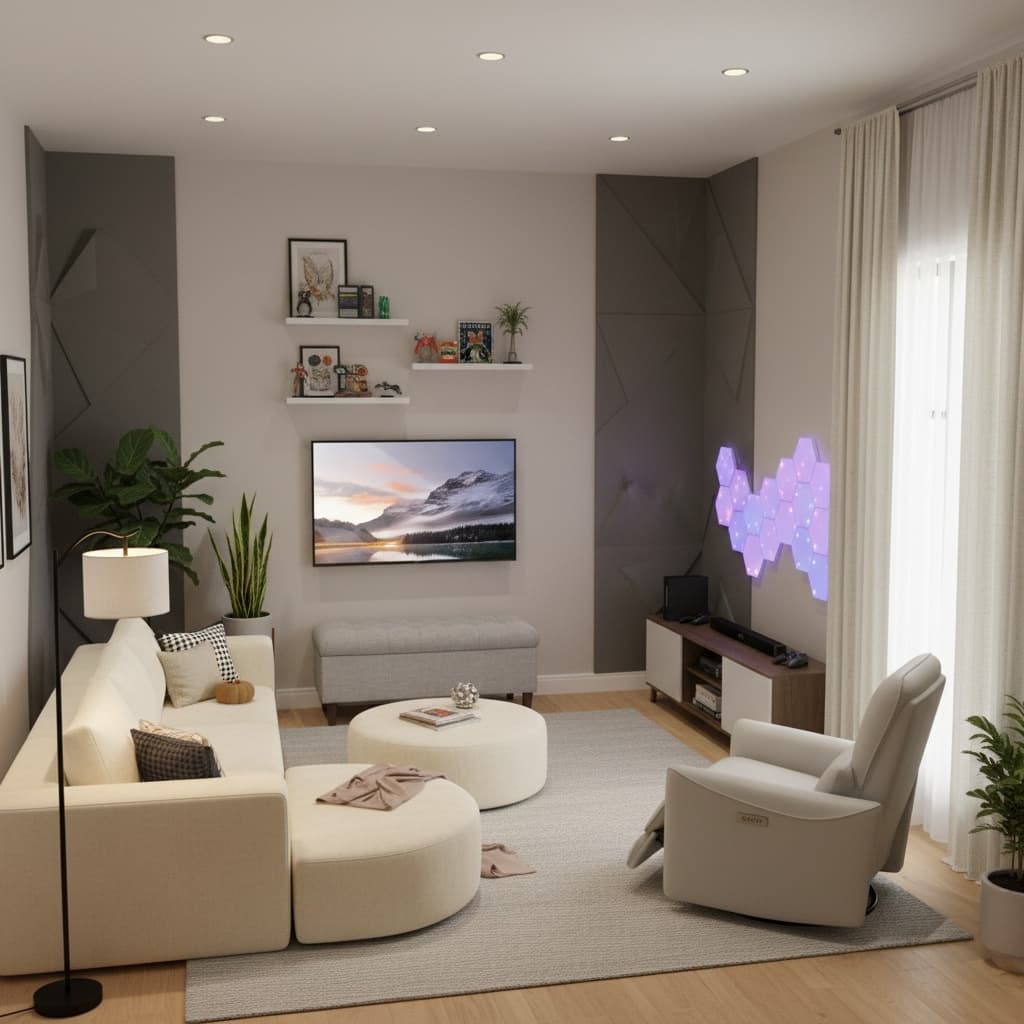 Design a Scandinavian Media Game Room with a Timeless Neutral Palette