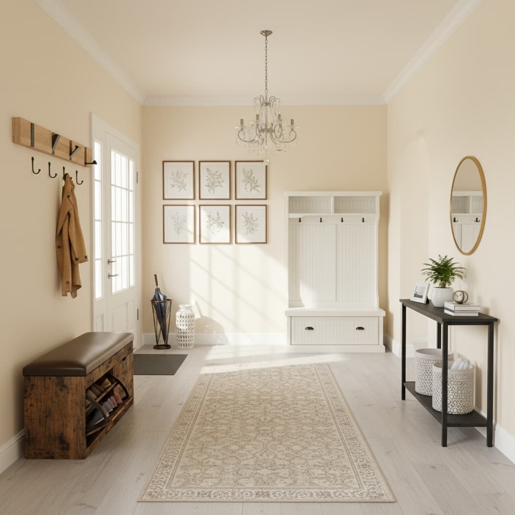 Design a Scandinavian Entryway Mudroom with a Neutral Color Palette