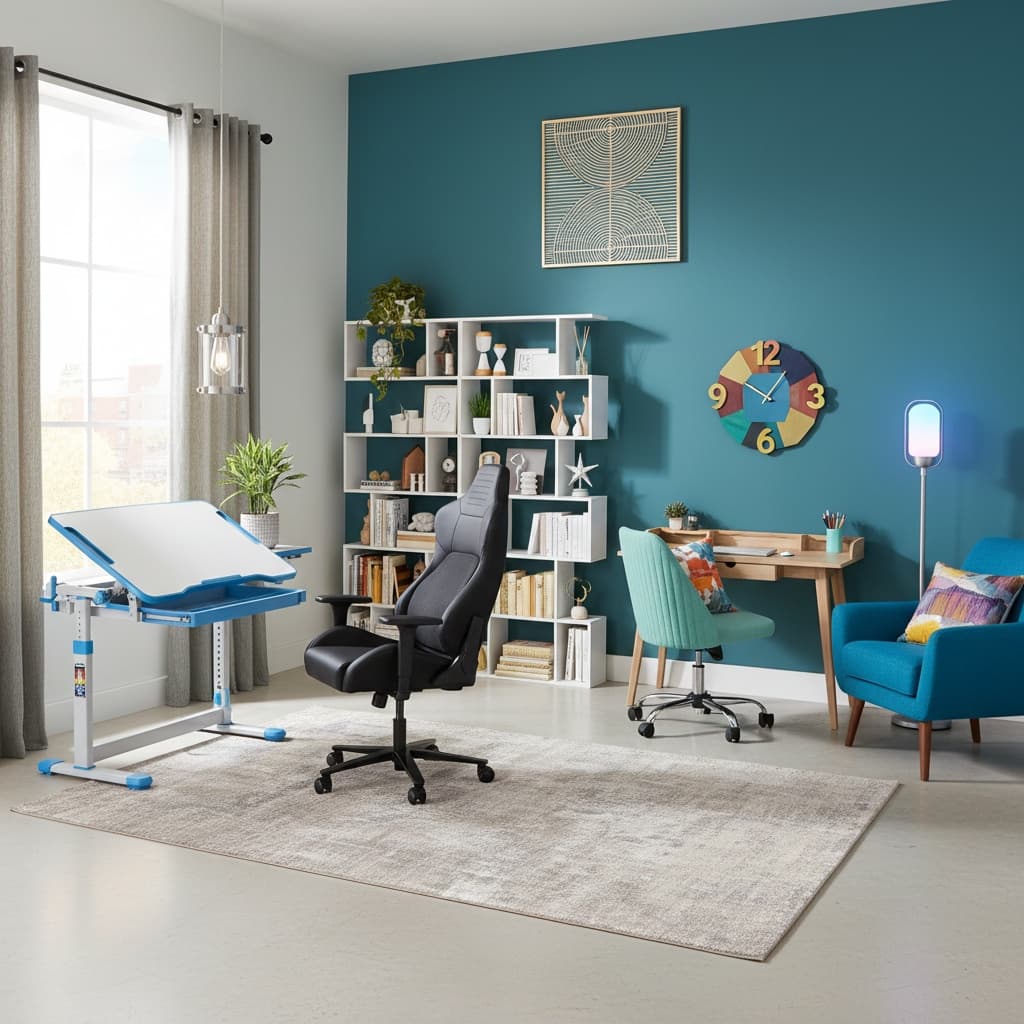 Design a Vibrant Tropical Home Office with a Bold Color Scheme