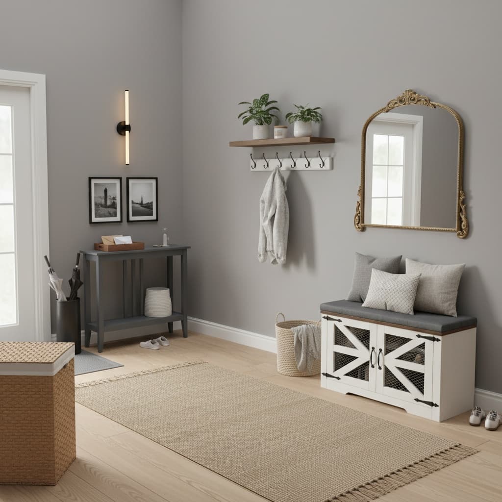 Design a Vintage Entryway_Mudroom with a Neutral Color Scheme