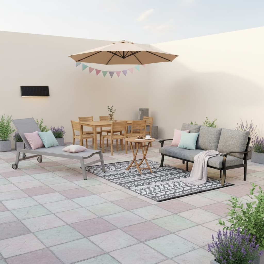 Transform Your Patio with Industrial Style and a Soft Pastel Color Palette