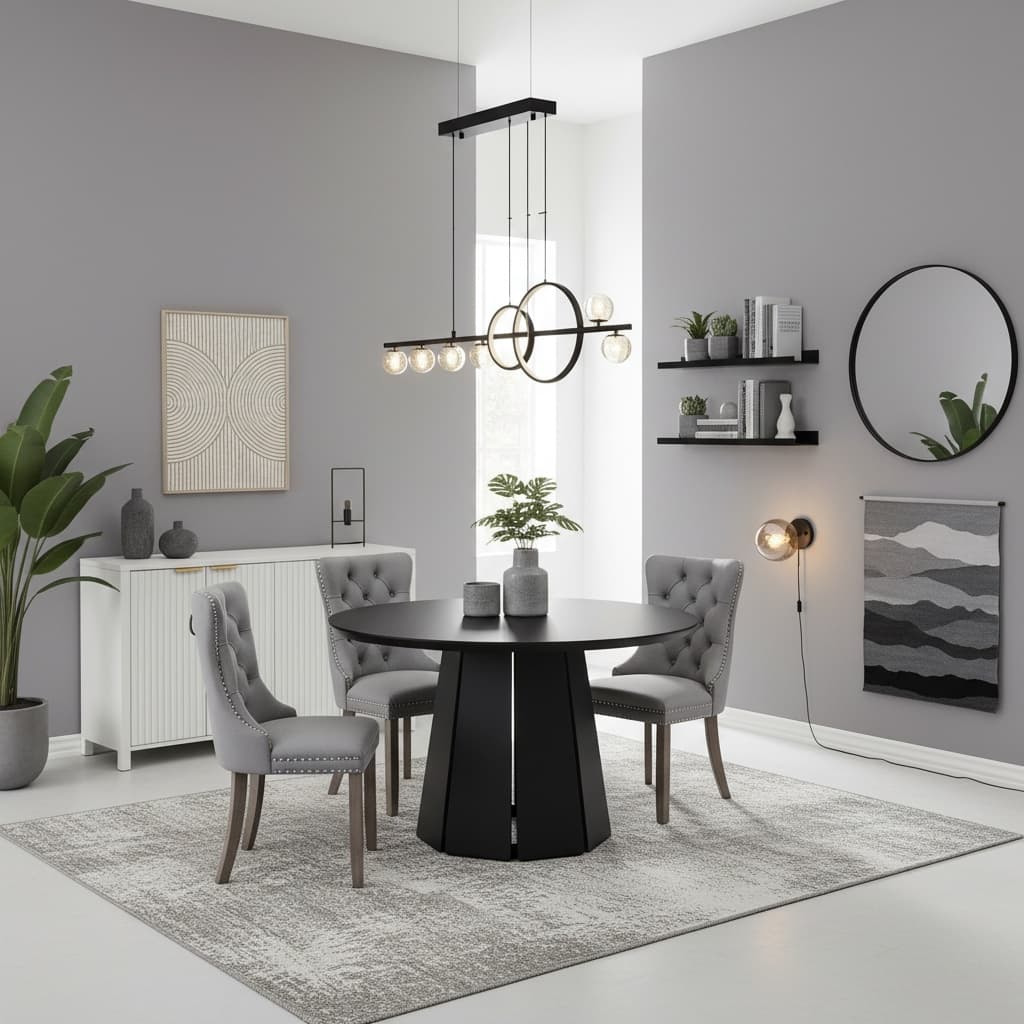 Design a Futuristic Dining Room with a Monochrome Color Scheme
