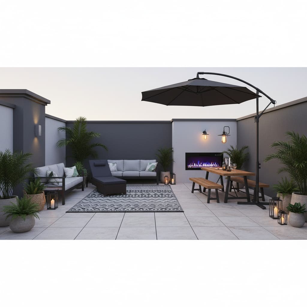 Tropical Patio & Balcony Design: Monochrome Elegance in Your Outdoor Oasis