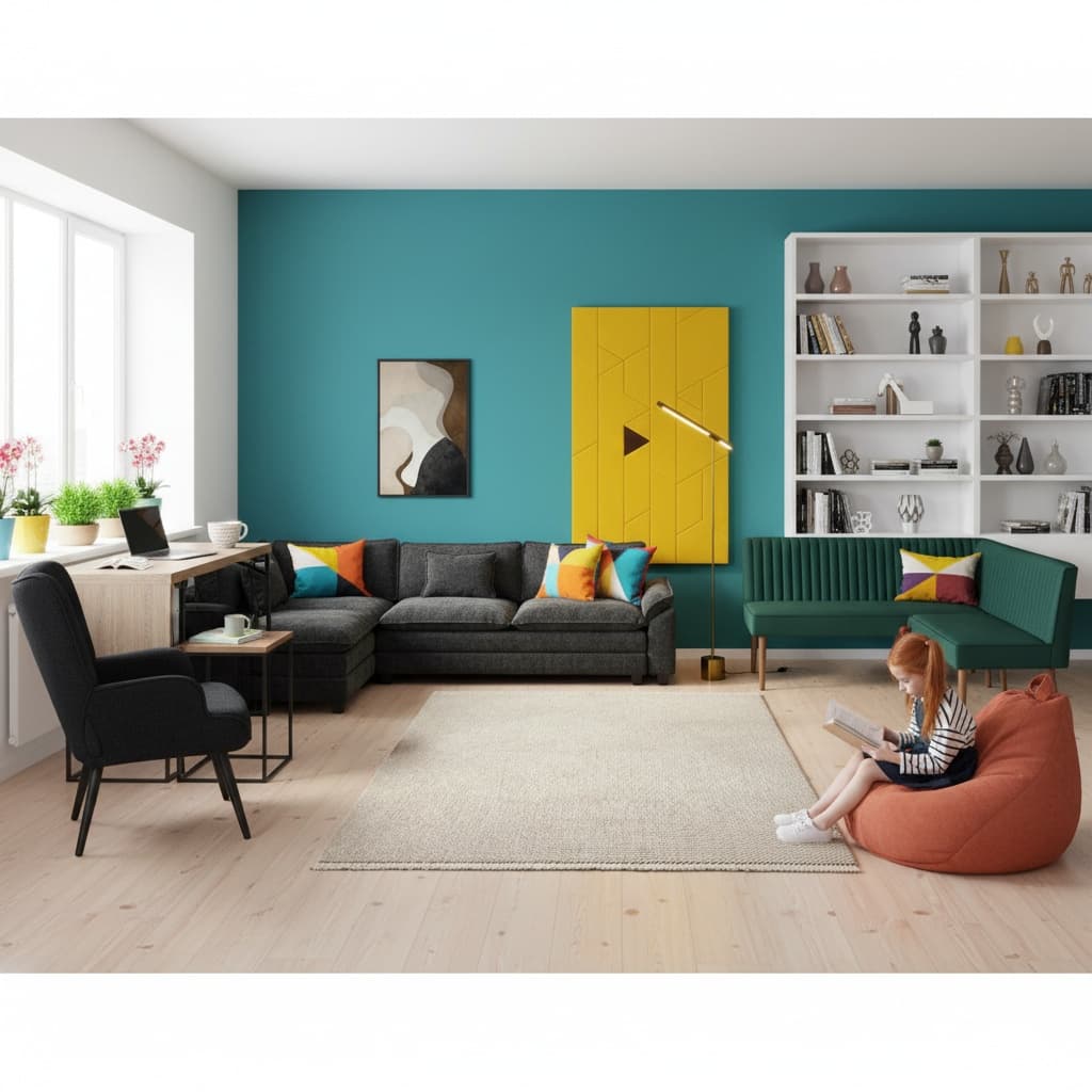 Design a Modern Studio with Bold Colors: Small Space Home Interior Design