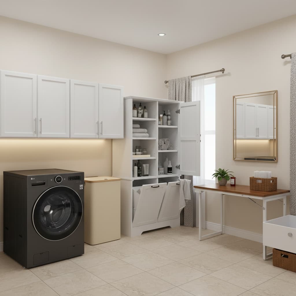 Design a Futuristic Laundry Room with a Neutral Color Scheme
