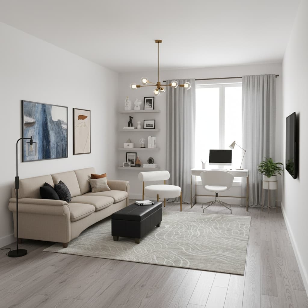 Scandinavian Studio Small Space Design with a Monochrome Color Scheme