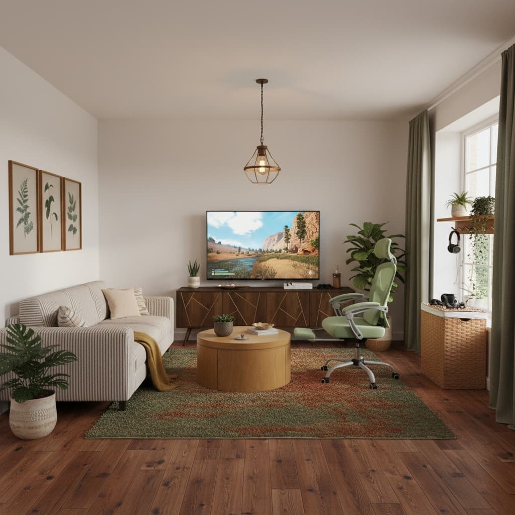 Design a Stylish Minimalist Media Game Room with Earth Tones