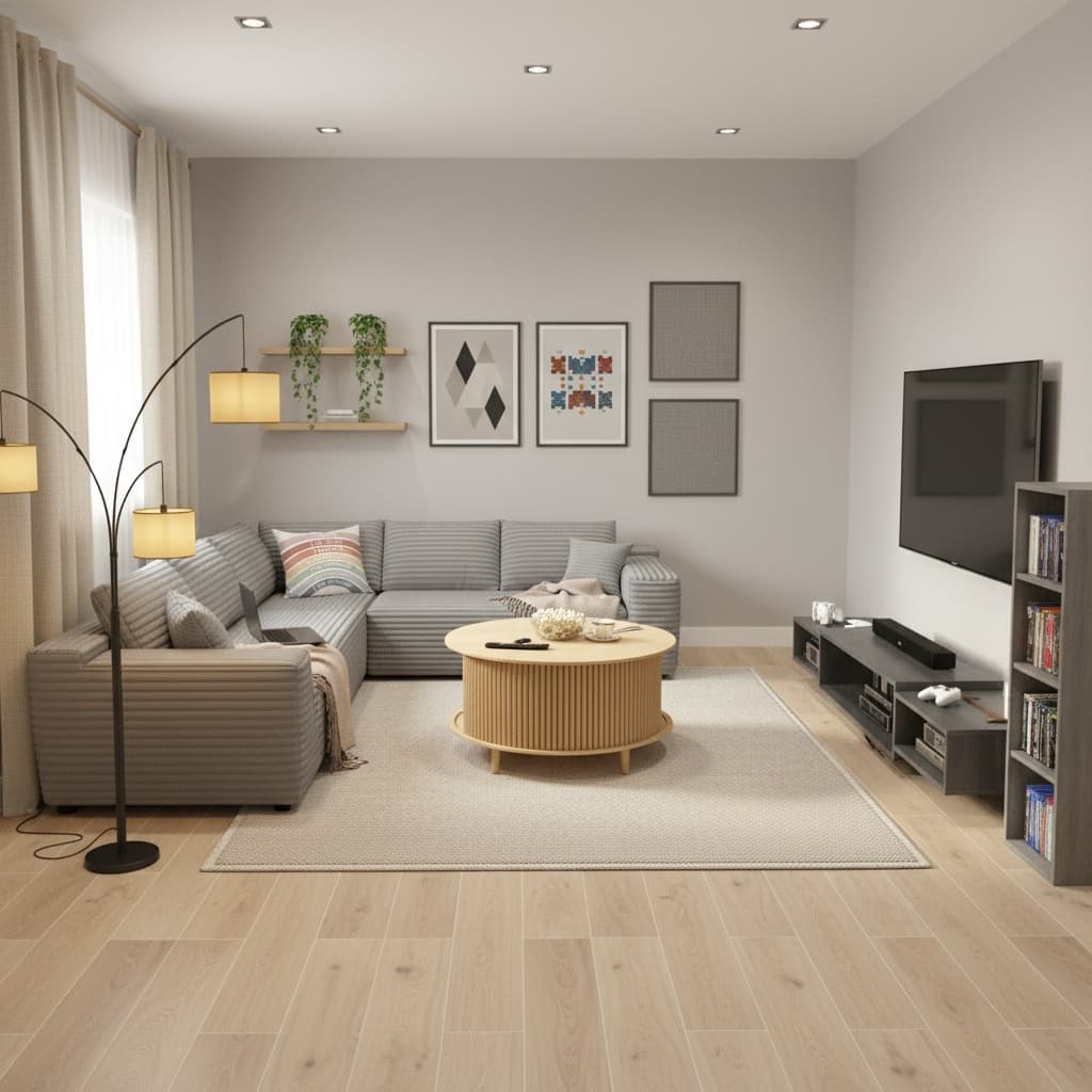 Design a Bohemian Media/Game Room with a Neutral Color Palette