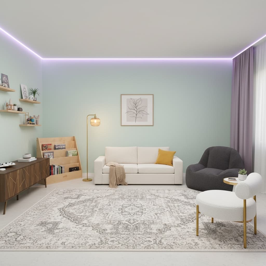 Scandinavian Media/Game Room with Soft Pastels: Home Interior Design Guide