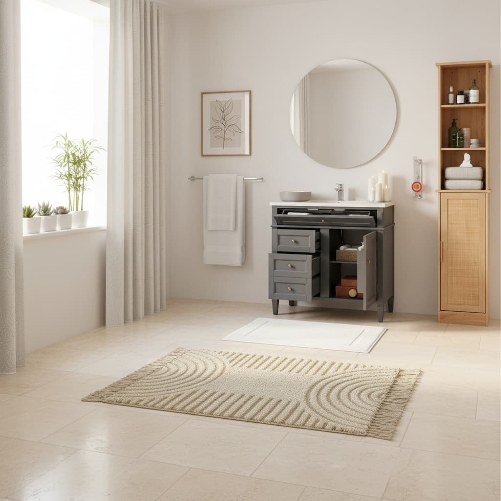 Design a Serene Japanese Bathroom with a Neutral Color Scheme