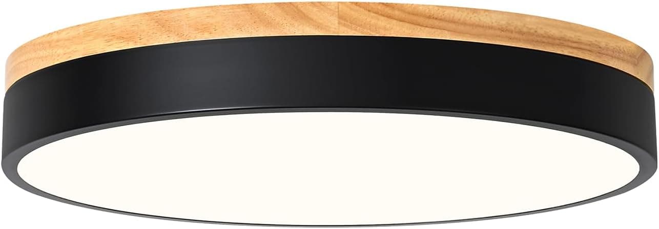 Wood LED Ceiling Light, Modern Black Flush Mount Ceiling Light, Minimalist Close to Ceiling Light Fixture for Bedroom, Hallway, Kitchen, Laundry Room, 11.81in