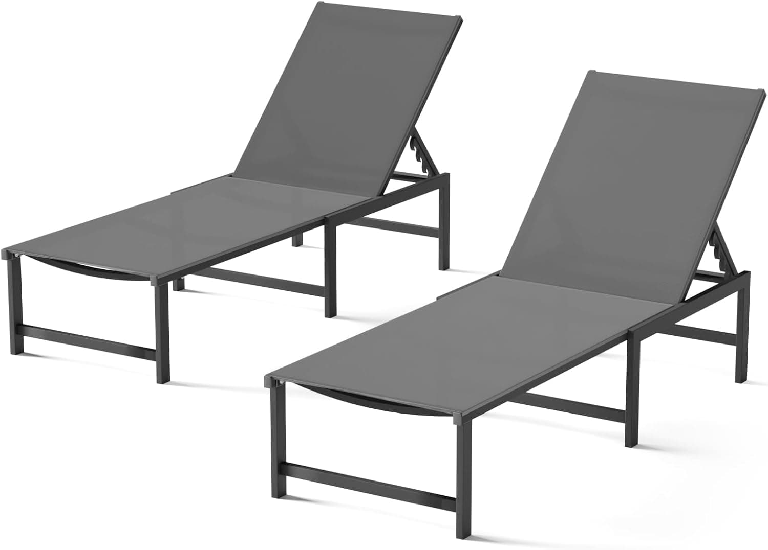 Chaise Lounge Chair Outdoor,Aluminum Patio Lounge Chairs Set of 2,Pool Lounge Chairs with 5 Adjustable Backrest and Headrest Pillows for Outside Beach,Gray