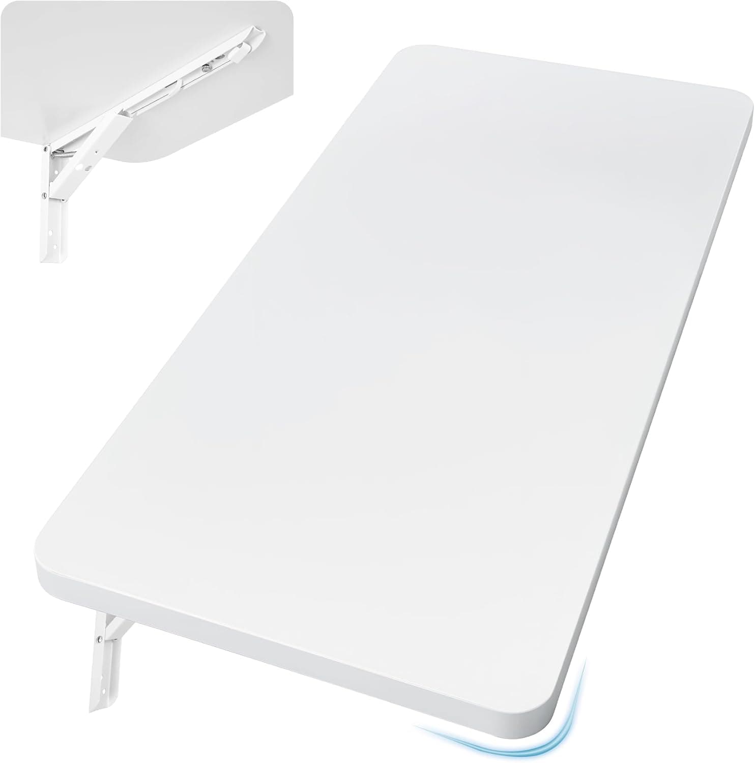 Wall Mounted Folding Table 31.5”L x 15.7”W, Laundry Folding Table with Heavy Duty Metal Collapsible Shelf Brackets, Wall Mounted Desk Fold Down for Small Spaces, White