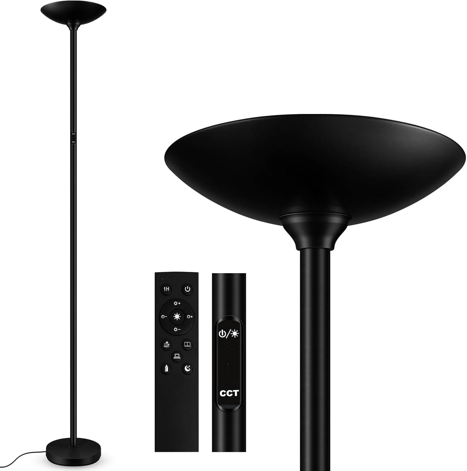 BoostArea Dimmable Floor Lamp,30W 3000LM Super Bright LED Torchiere Standing Lamp with Remote & Touch Control,71 in Tall Pole Sky Modern Floor Lamps for Living Room Bedroom Office,2700k-6500k,Black
