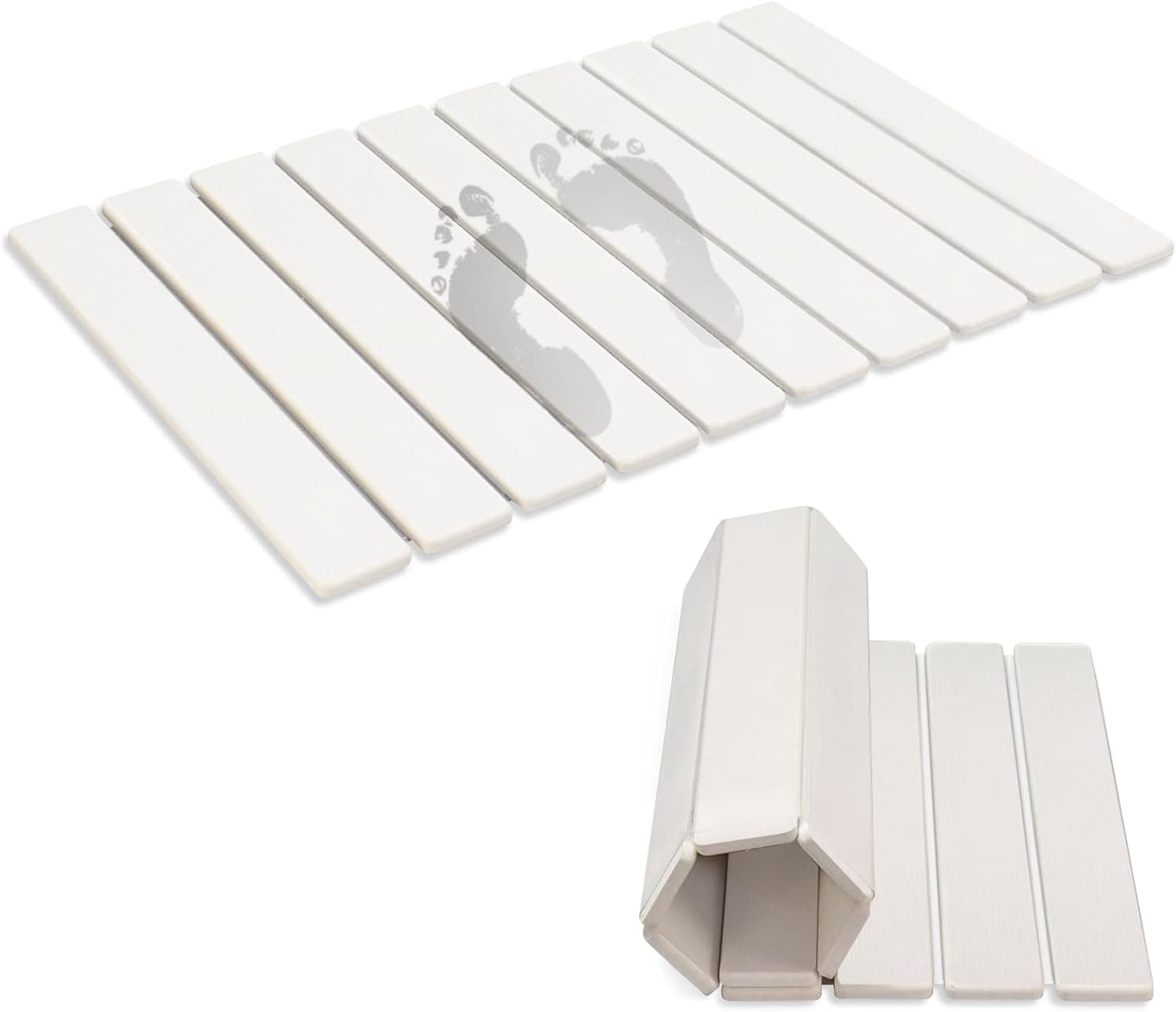 Revid Foldable Stone Bath Mats for Bathroom, 24"(L)×16"(W) Absorbent Diatomaceous Earth Bath Mat, Non-Slip Quick Dry Bath Mat, White