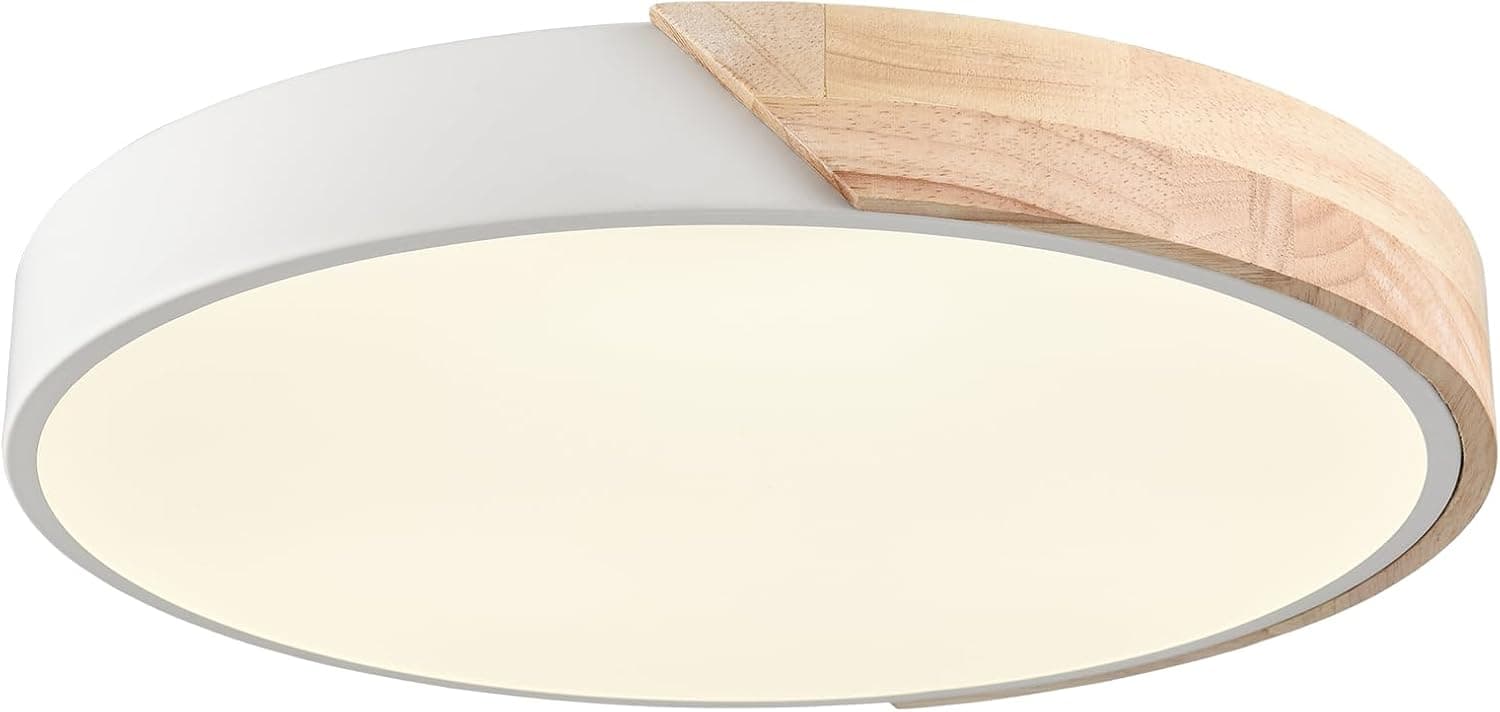 Minimalist LED Flush Mount Ceiling Light 16-Inch 30W 4000K White Wood Ceiling Light Fixture Low Profile Flush Mount Lighting for Bedroom Hallway Kids Room Lobby Living Room