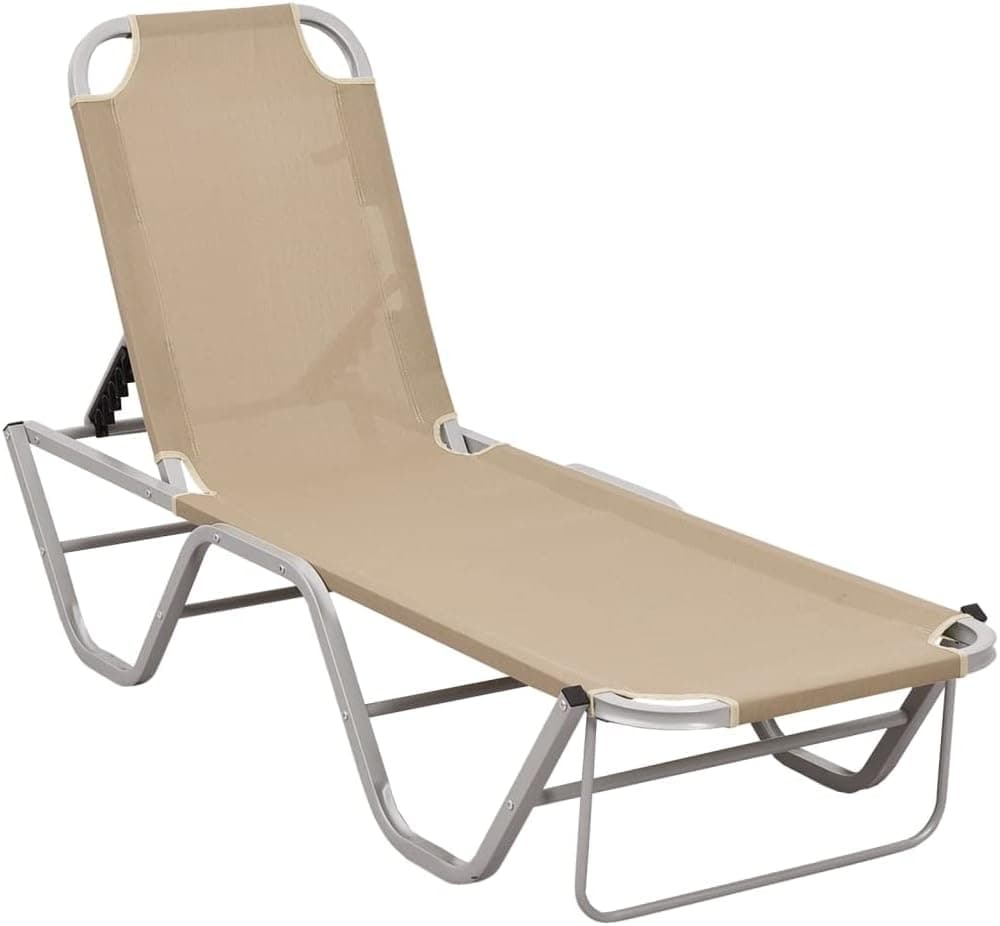 Sun Lounger Aluminum and Textilene Cream Outdoor Sun Loungers