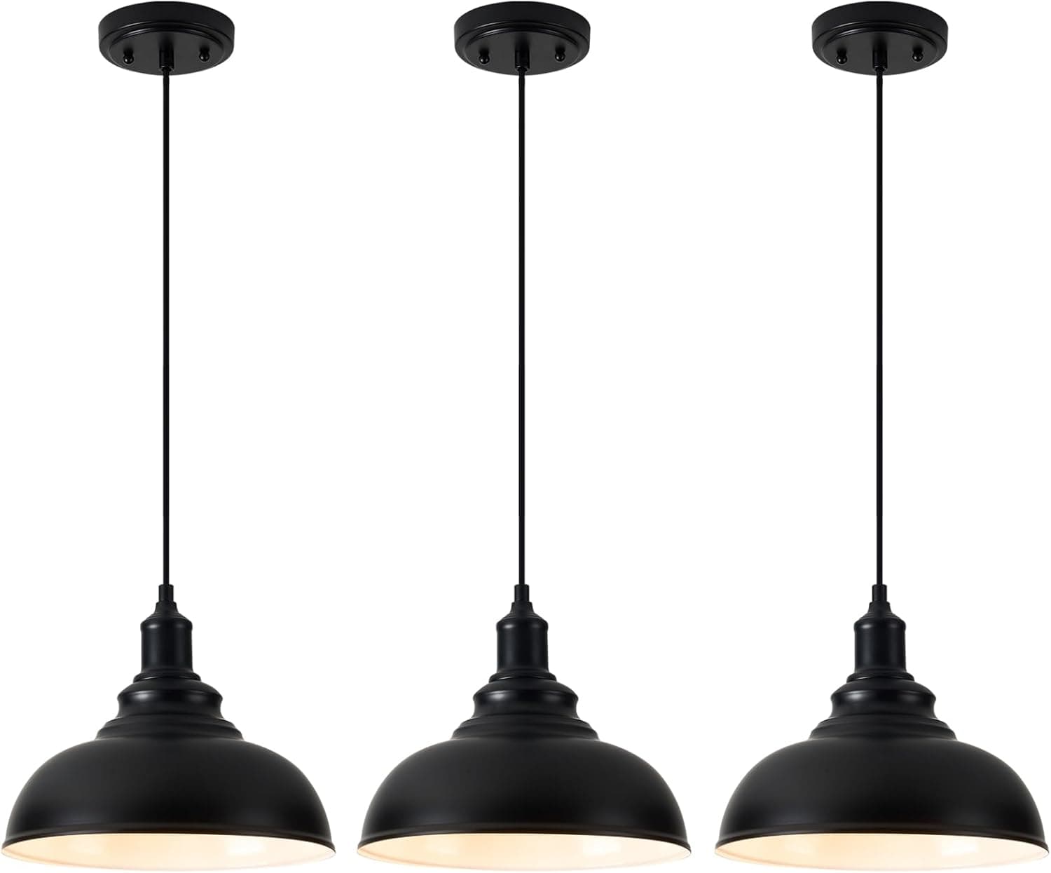 3-Pack Black Farmhouse Pendant Light Adjustable Pendant Lighting for Kitchen Island Industrial Hanging Barn Pendant Lights Over Island Sink Light Fixtures