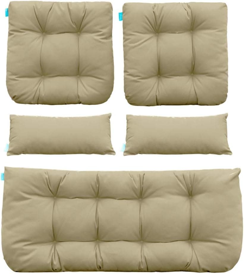 QILLOWAY Outdoor Patio Wicker Seat Cushions Group Loveseat/Two U-Shape/Two Lumbar Pillows for Patio Furniture,Wicker Loveseat,Bench,Porch,All Weather, Settee of 5 (Beige)