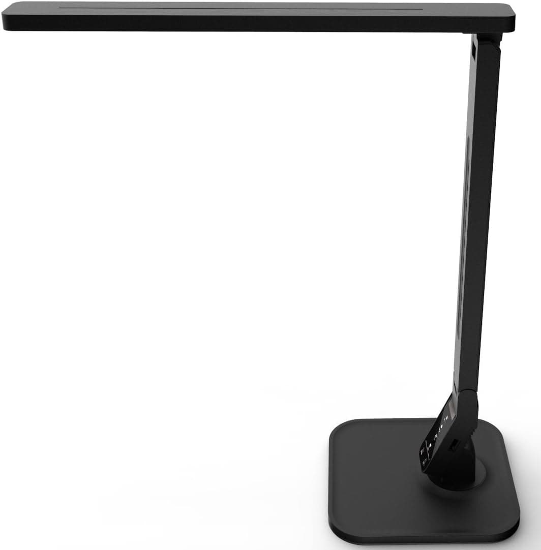 Lampat Dimmable LED Desk Lamp, 4 Lighting Modes (Reading/Studying/Relaxation/Bedtime), 5-Level Dimmer, Touch-Sensitive Control Panel, 1-Hour Auto Timer, 5V/1A USB Charging Port, Piano Black