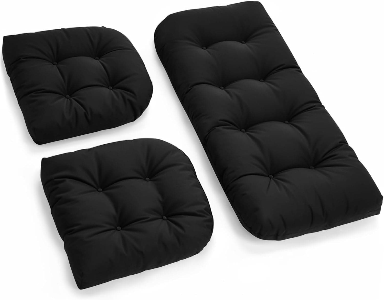 All Weather Wicker Chair Cushions of 3 Pieces, Waterproof Outdoor Wicker Chair Cushion for Patio Furniture Loveseat Settee Bench, 1 Loveseat and 2 U-Shaped Thickened Cushions, Black