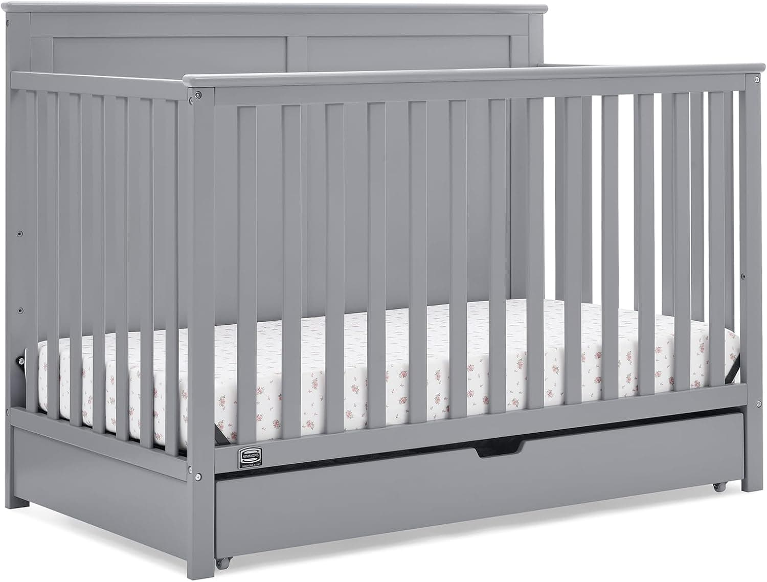 Simmons Kids Logan 6-in-1 Convertible Crib with Underdrawer - Greenguard Gold Certified, Grey