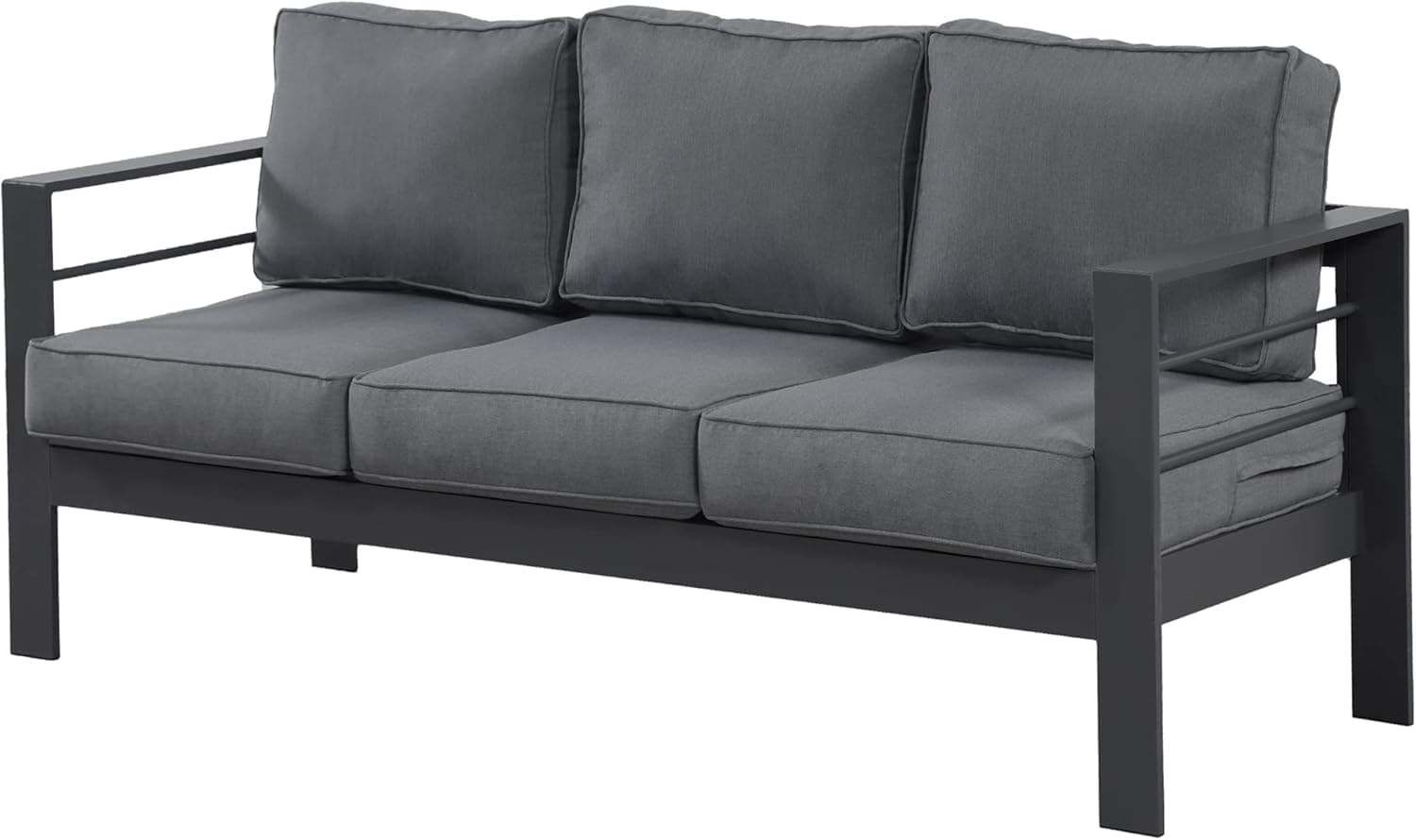 Wisteria Lane Patio Furniture Aluminum Sofa, All-Weather Outdoor 3 Seats Couch, Gray Metal Chair with Dark Grey Cushions