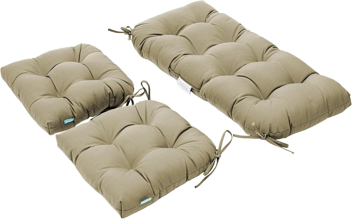 QILLOWAY Outdoor/Indoor Patio Wicker Seat Cushions with Ties Group Loveseat/Two U-Shape Cushions for Patio Furniture,Wicker Loveseat,Bench,Porch,Patio Chair Cushions Set of 3 (Beige)
