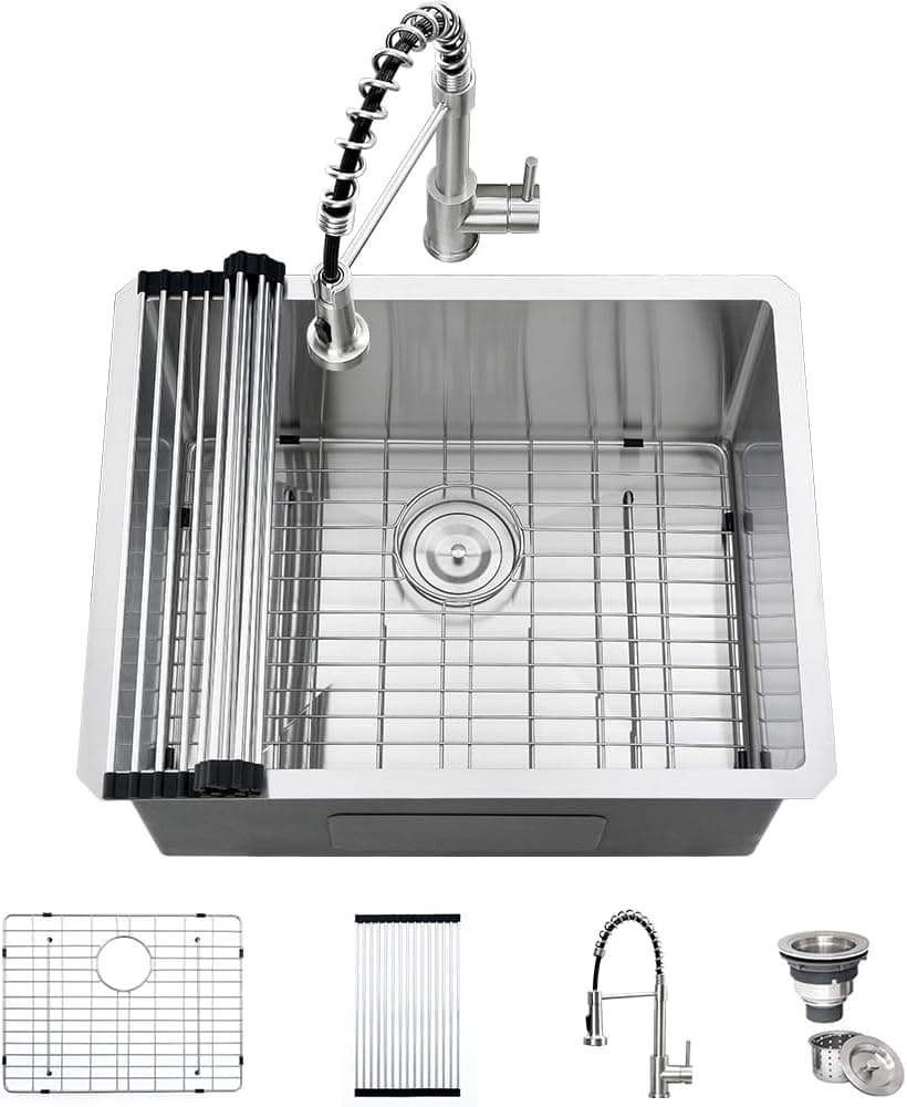 24 Inch Undermount Laundry Sink with Faucet Combo-iAnomla 24x19x13 Undermount Utility Sink 16 Gauge Stainless Steel Single Bowl Deep Laundry Room Sinks