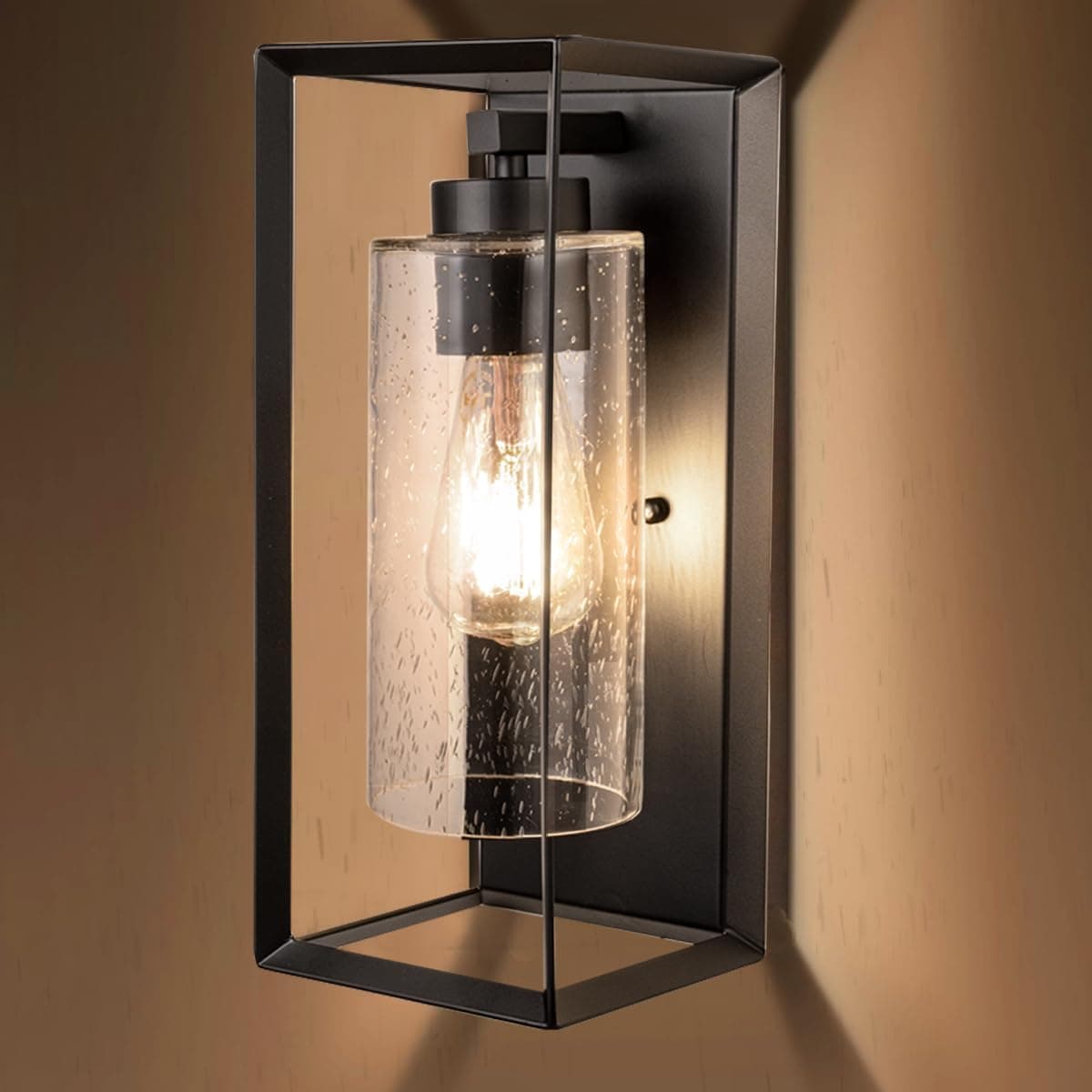 Craly 14" H Outdoor Wall Lights, Outdoor Wall Sconce Exterior Waterproof Wall Lantern with Clear Seeded Glass Shade, Anti-Rust Black Metal Frame Porch Lights for House Front Door, Garage, Patio