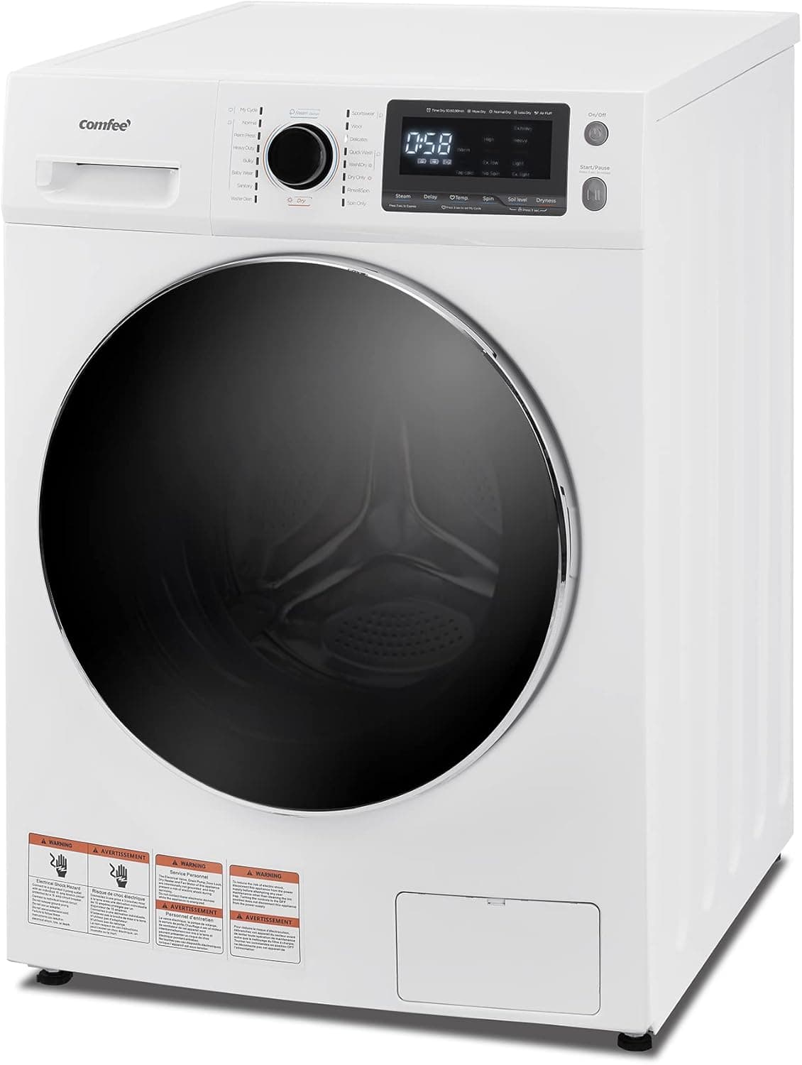 COMFEE’ 24" Washer and Dryer Combo 2.7 cu.ft 26lbs Washing Machine Steam Care, Overnight Dry, No Shaking Front Load Full-Automatic Machine, Dorm White