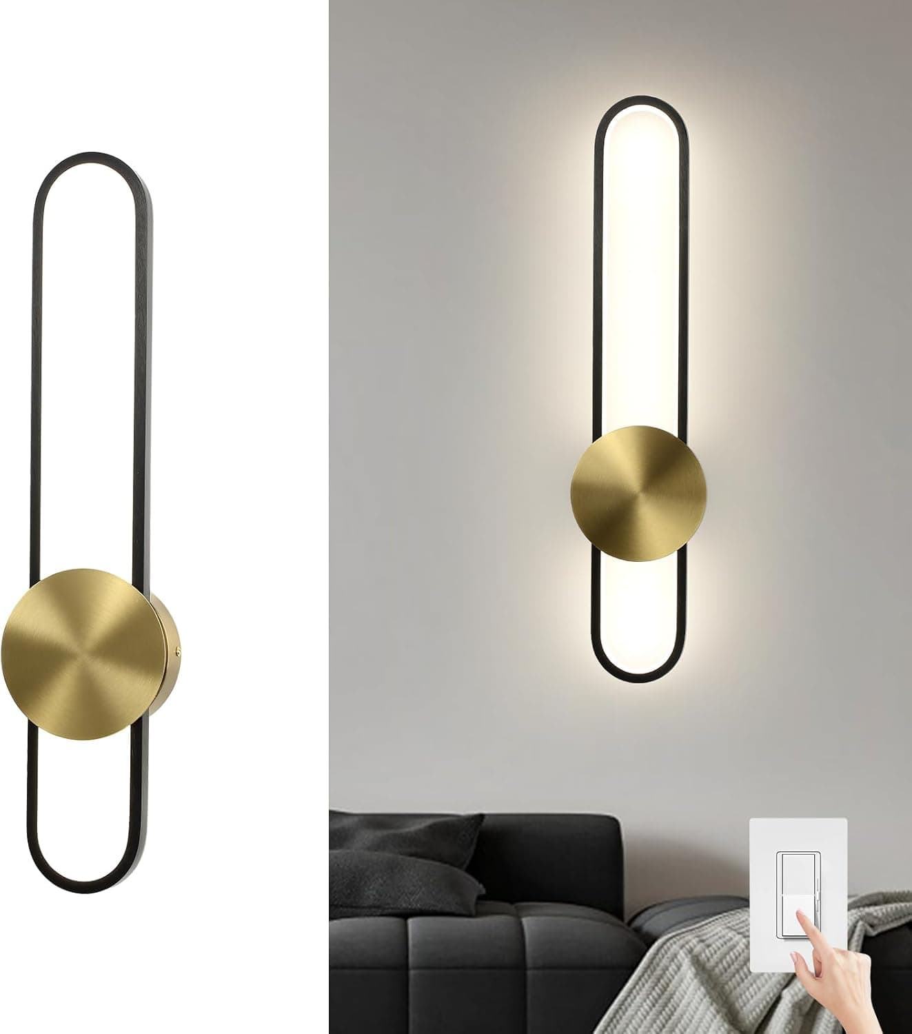 JAYMP Modern Wall Sconce 4000K Dimmable LED Wall Light Fixture, Hardwired Wall Lamp for Living Room, Dining Room, Bedroom, Hallway, Lobby, Entryway, 1 Pack (Brushed Black, H56cm/22inch)