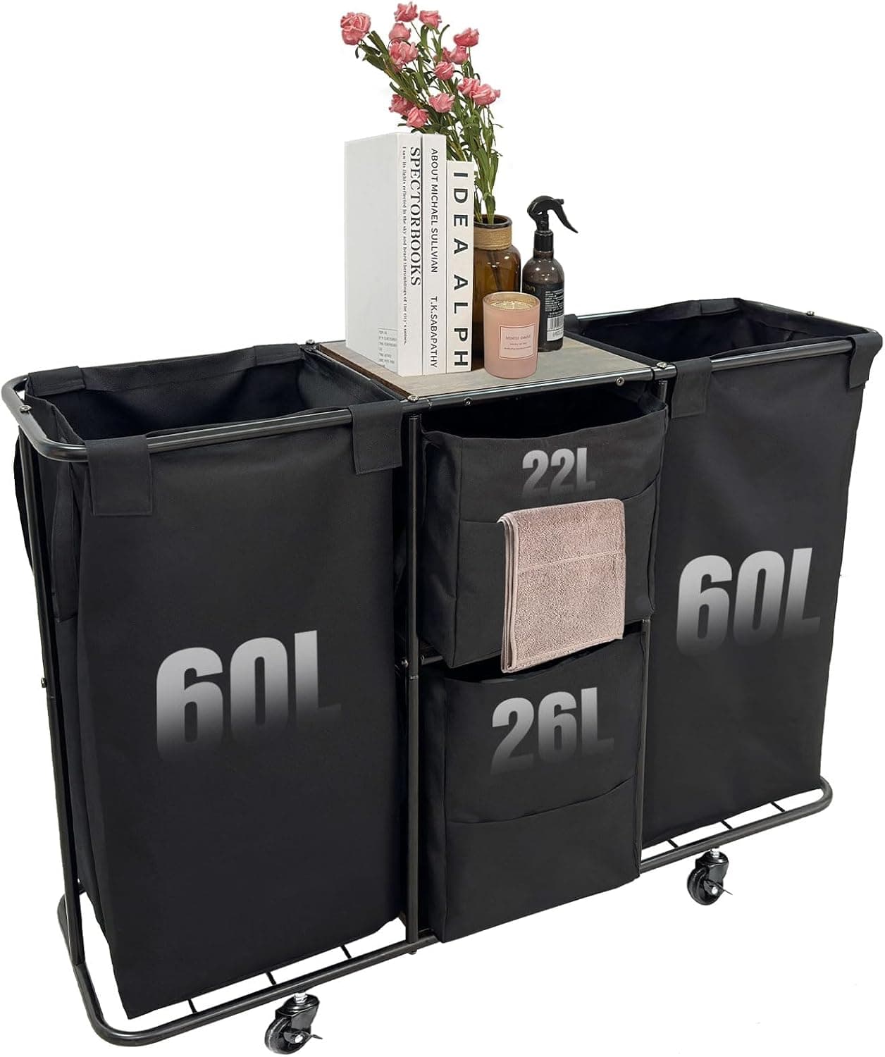 3-Section Laundry Sorter 168L, Rolling Laundry Cart with Wheels, Heavy Duty Laundry Hamper with Large Capacity and Removable Bags, for Narrow Space Laundry Room, Bedroom, Bathroom