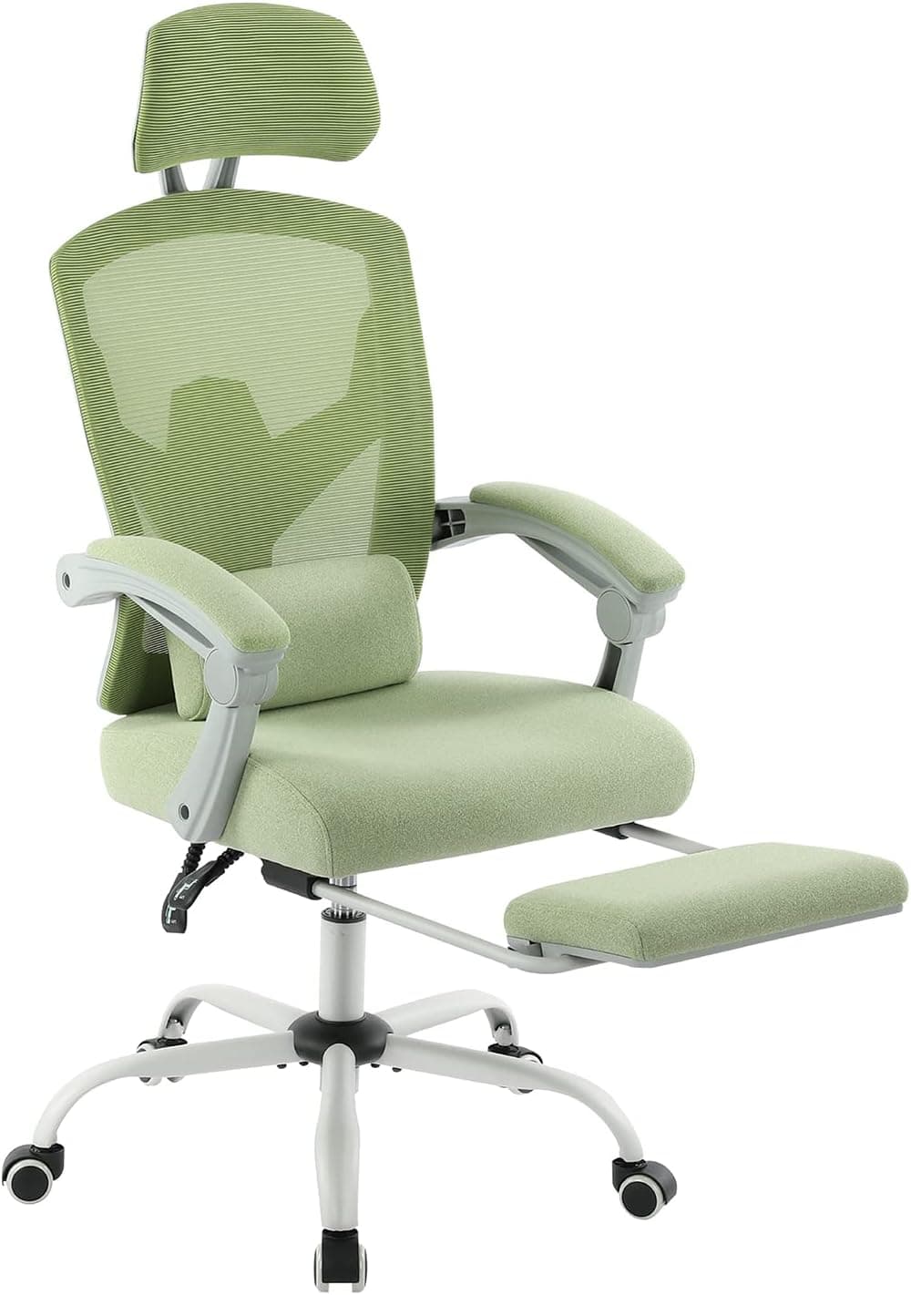 DUMOS Office Desk Chair with Footrest Ergonomic Gaming Chair for Adults Computer Mesh, Lumbar Support,Swivel Reclining with Headrest, Comfy Armrest for Home, Office, Work, Study, Light Green