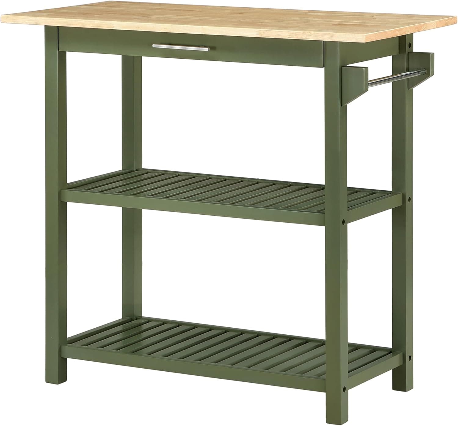 Convenience Concepts Designs2Go 3 Tier Butcher Block Kitchen Prep Island 40" - 3 Tier Modern Cooking Cart with Drawer, Food Serving Station for Kitchen, Dining Room, Dark Green Sage