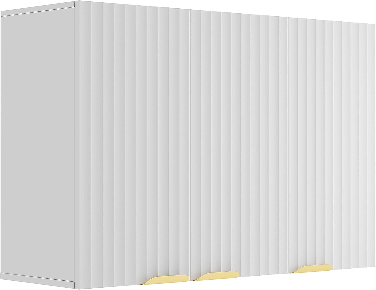 ChooChoo 3-Door Bathroom Wall Cabinet, Fluted Kitchen Wall Cabinet with Adjustable Shelf, Wall Mounted Storage Cupboard for Bathroom, Laundry Room, Entryway, Garage, White