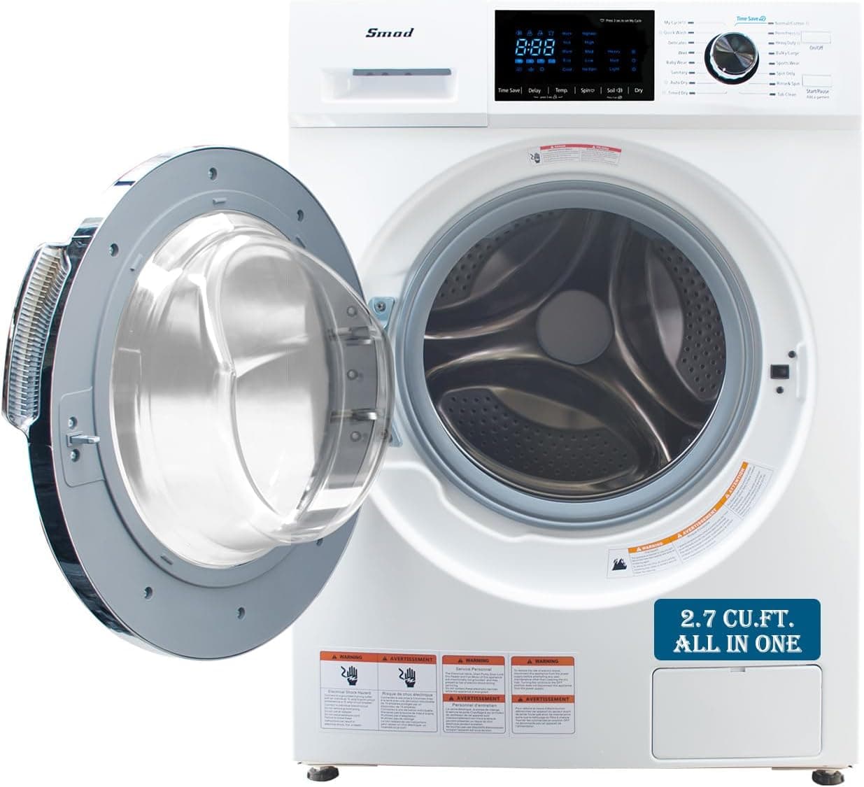 Smad 24" All in One Washer and Dryer Combo, 2.7 Cu. Ft Ventless Washer Dryer Combo with 26 Lbs Capacity, Child Lock, Frond Load Washing Machine 2-In-1 for Laundry, Apartment, Dorm, RV, White