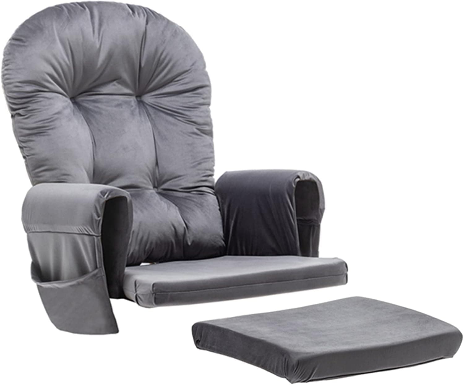 Paddie Glider Rocker Replacement Cushions Velvet with Storage, Rocking Chair Cushion Set with Ties, 5PCS, Dark Grey