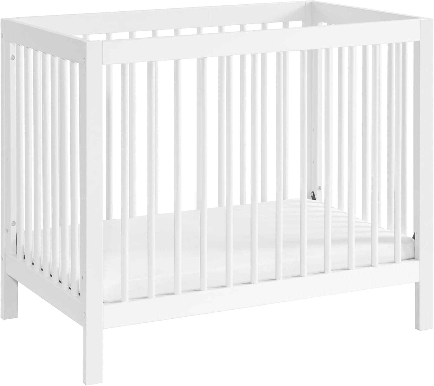 Oxford Baby Essentials Island Mini 4-in-1 Convertible Baby Crib with Round Spindles, White