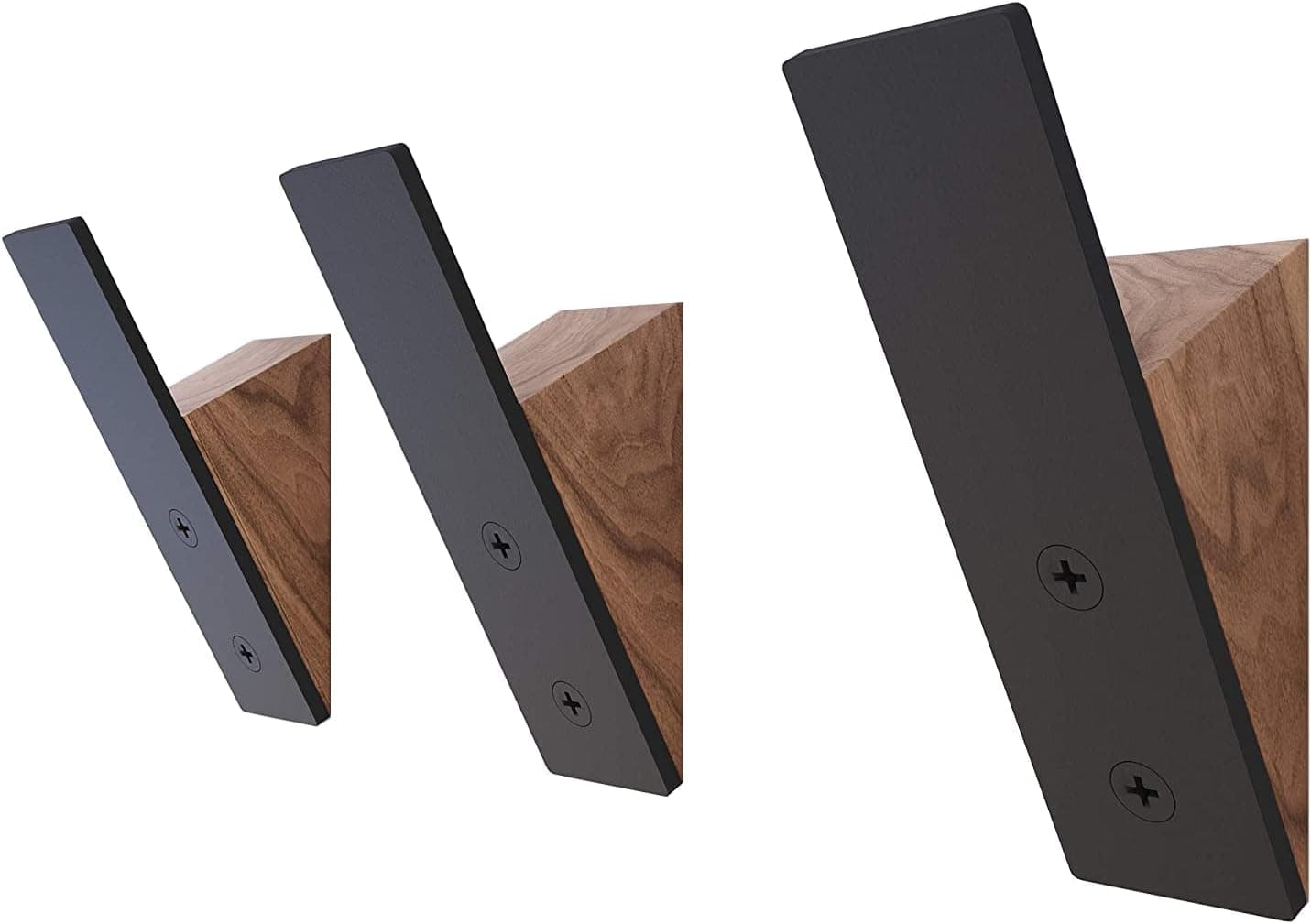 Wall Coat Hook Rack - Set of 3 - Black Walnut Wood Black Metal Decorative Hat Hooks for Hanging Coats - Hat Hangers for Wall
