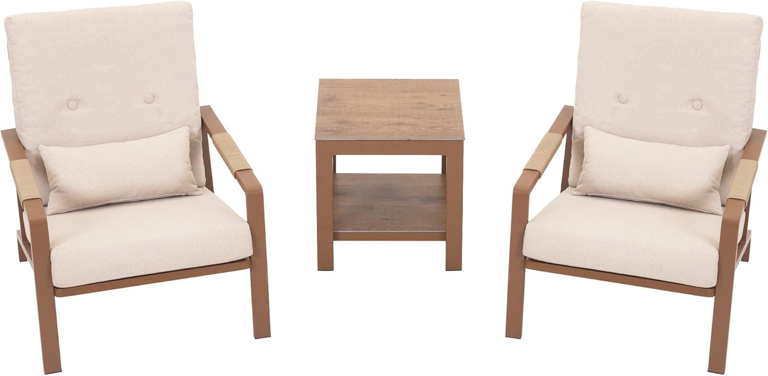 Aluminum 3-Piece Sofa Set with Coffee Table, Waterproof Fabric Cushions, Easy Assembly, High-Density Foam, Comfortable Outdoor Patio Furniture Set with Cushions (Beige)